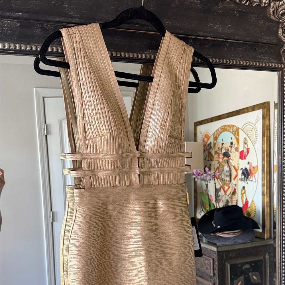 Gold Bebe Bandage Sleeveless Dress